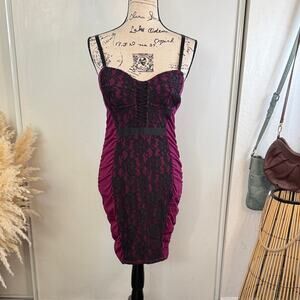 Victoria's Secret Magenta with Black Lace Bodycon Dress size Medium